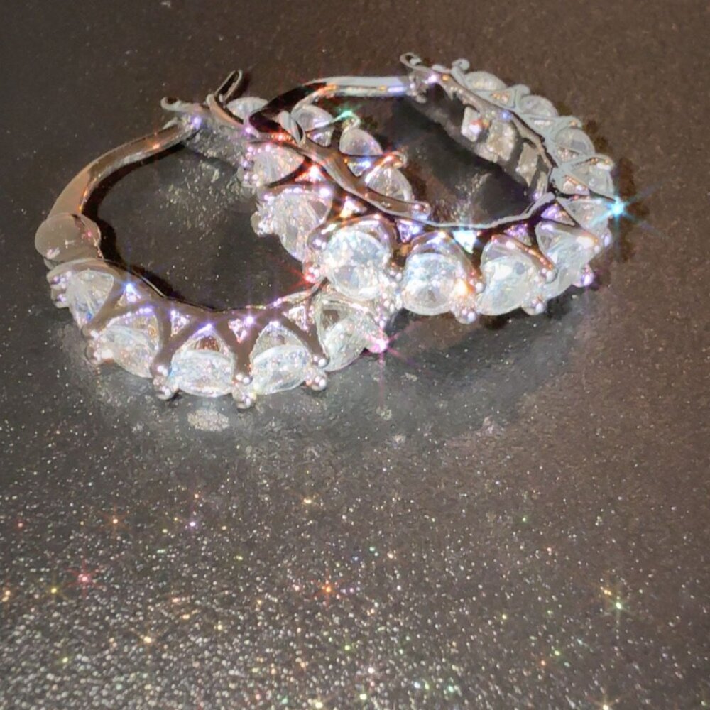 Fashion Jewelry Silver & Cubic Zirconia Hoop Earrings For Women